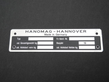 Typenschild bis ca. 1960 für Hanomag Schlepper