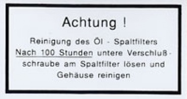 Aufkleber Reinigungsanweisung am Spaltfilter für Hanomag