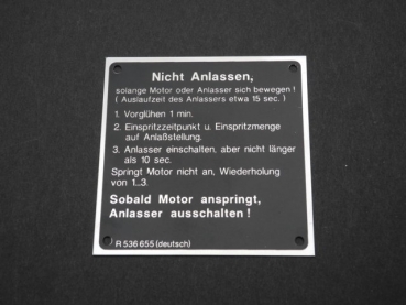 Schild  Nicht Anlassen für Hanomag Schlepper