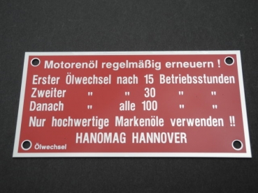 Motorölschild für Hanomag-Motor D52/D57