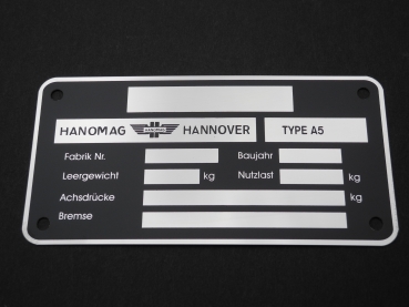 Typenschild für Hanomag Anhänger A5