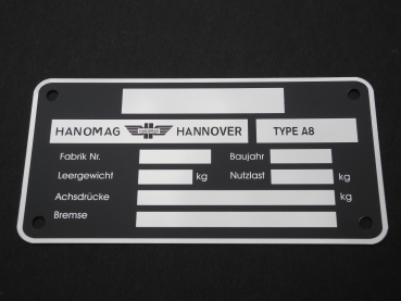 Typenschild für Hanomag Anhänger A8