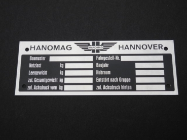 Typenschild bis ca. 1950 für Hanomag Schlepper