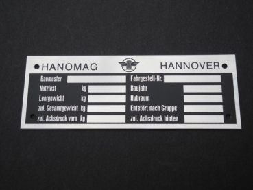 Typenschild bis ca. 1954 für Hanomag Schlepper