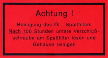 Aufkleber Aufkleber Reinigungsanweisung am Spaltfilter für Hanomag