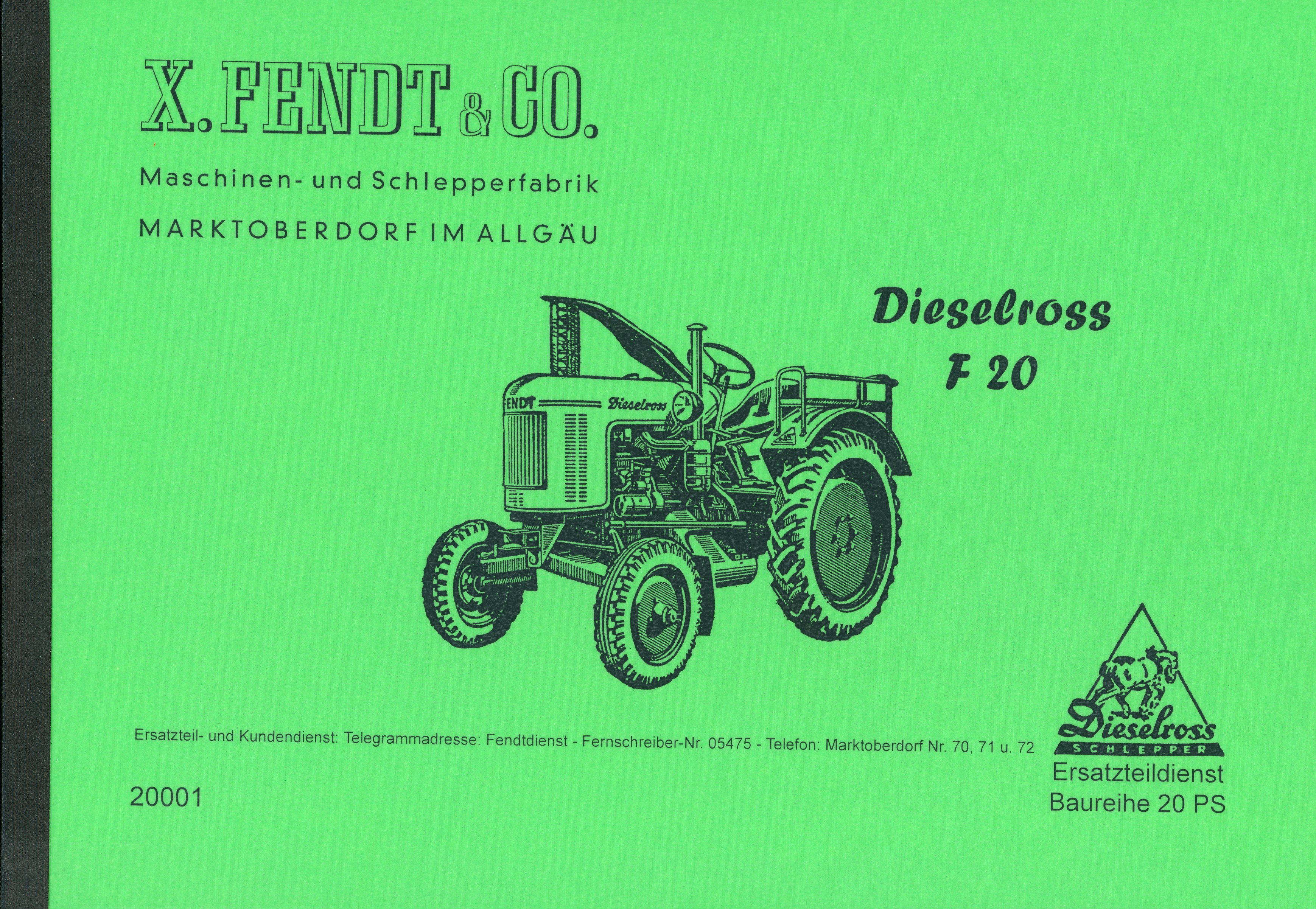 Fendt Ersatzteilliste für Dieselross F 20 Traktor Schlepper 20001